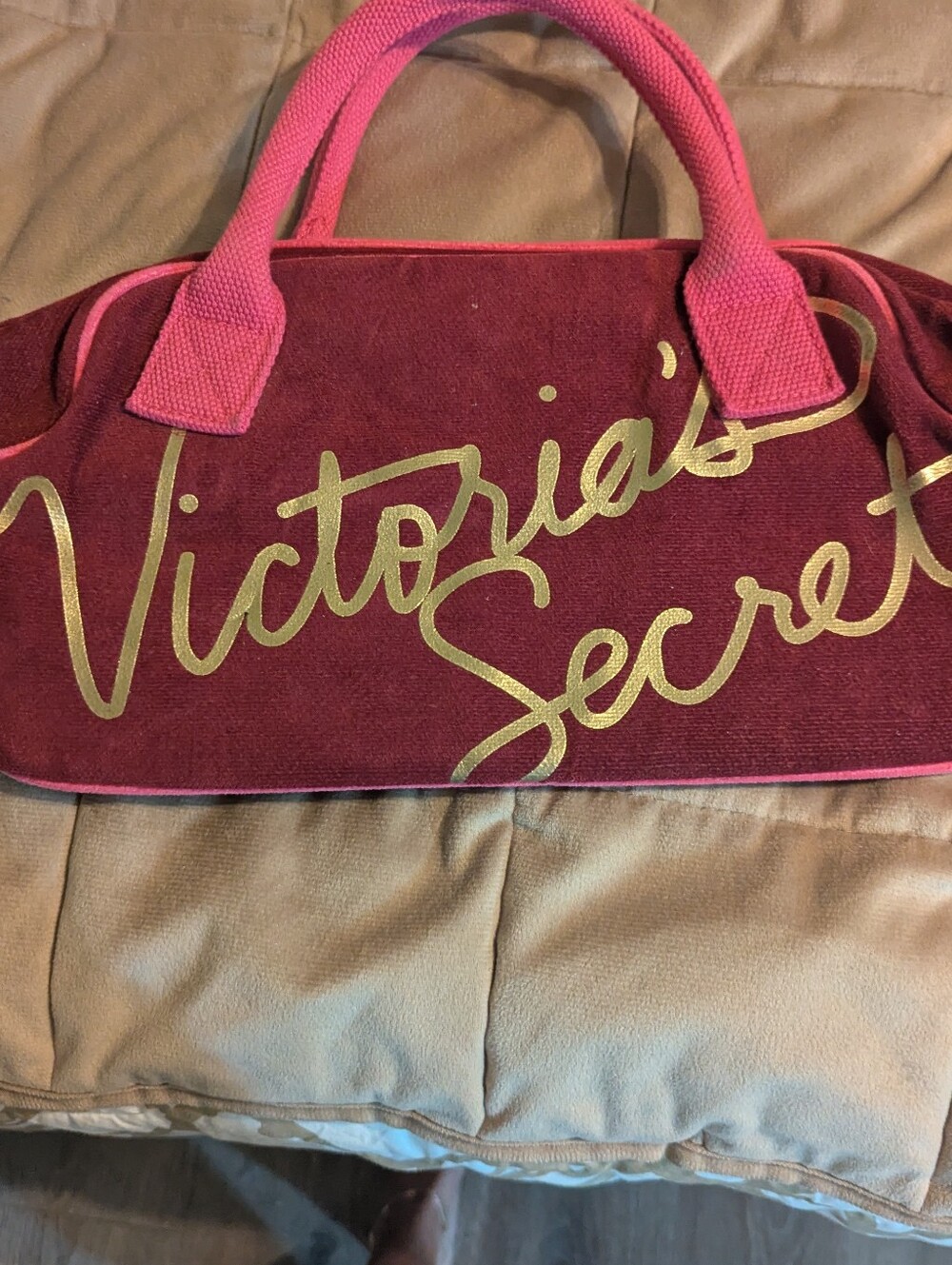 Victoria's Secret Pink & Burgundy Velvet Bathroom Bag